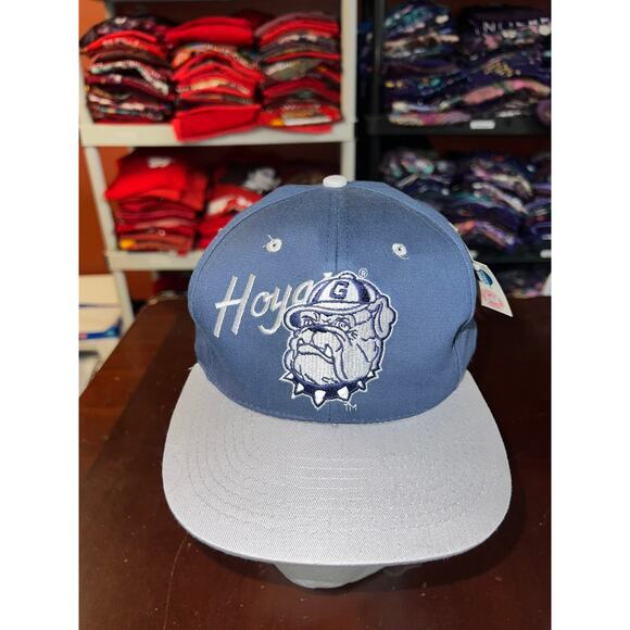 Vintage Georgetown Hoyas Hat College University Blue Snapback Headwear 90s NWT - Picture 2 of 8